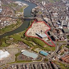 Aerial view of Vaux brewery site in Sunderland