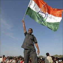 Congress Party supporter at a party rally