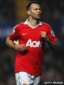 Ryan Giggs making his 606th league appearance for Manchester United against Chelsea on 1 March, 2011