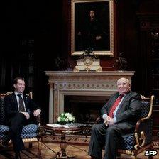 Mikhail Gorbachev (right) with Russian President Dmitry Medvedev, 2 March