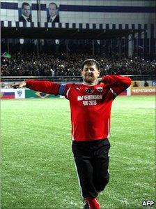 President Ramzan Kadyrov dances on the pitch