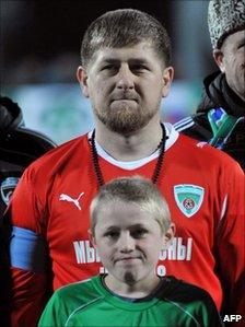 Chechnyan President Ramzan Kadyrov before an exhibition football match in Grozny on 8 March, 2011