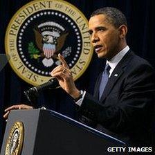 US President Barrack Obama at a news conference in Washington, 11 March 2011