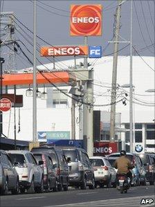 People queuing for fuel in Sendai