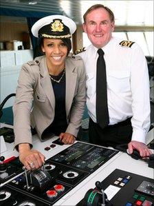 Dame Kelly Holmes with Captain David Miller on the Spirit of Britain