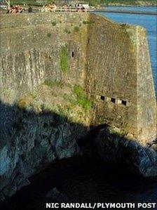 The tombstoning rock at Plymouth Hoe