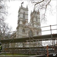 Media stand outside Westminster Abbey