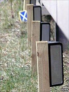 Reflectors alongside a road barrier. Pic: IOSF