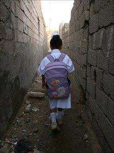 Yemeni girl going to school