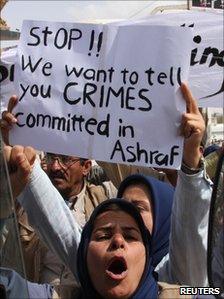 Residents of Camp Ashraf demonstrate in Diyala province, north of Baghdad, 9 April 2011
