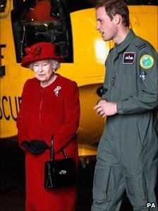 The Queen with Prince William on her visit to RAF Valley