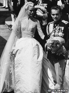 Princess Grace (formely Grace Kelly) and Prince Rainier III of Monaco following their wedding