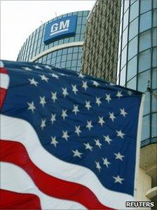 American flag outside the GM HQ