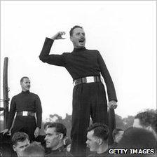 Sir Oswald Mosley talking at an open air meeting in 1934