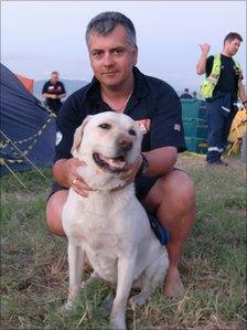 Mike Dewar and Echo on duty in Haiti