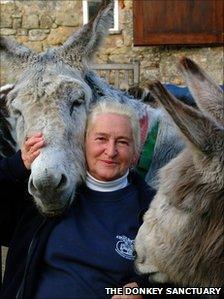 Dr Elisabeth Svendsen with rescued donkeys