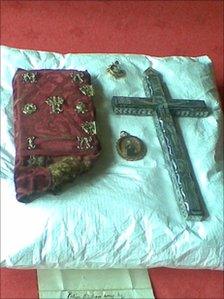 Prayer book and crucifix on a cushion. Pic by Morag Kinniburgh