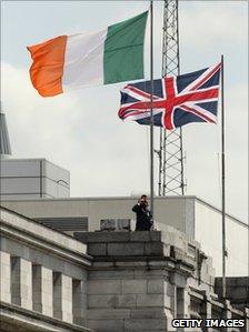 The Irish flag flew next to the Union flag in Cork