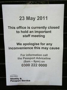 Sign outside Newport passport office