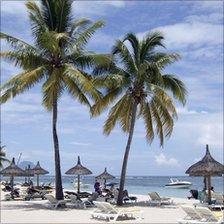 Sunloungers on a beach in Mauritius