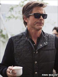 Rob Lowe with a cup of tea, backstage at Hay Photo: Finn Beales