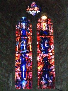 Freeminers stained glass window at St Michael's Church at Abenhall