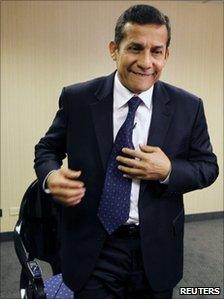 Ollanta Humala leaves after an interview with Reuters