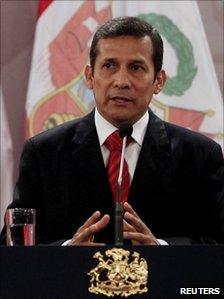 Peru's Ollanta Humala speaking on a visit to Chile