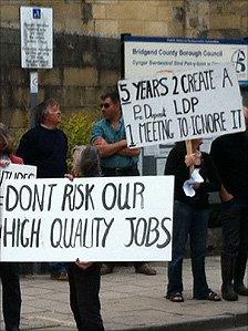 Protesters outside the planning meeting in Bridgend