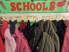 Coats hanging up at school