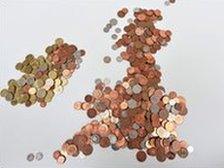 Map of the UK made of coins