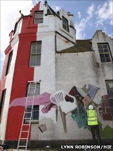 Artist working on the John O'Groats Hotel