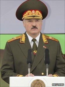 Belarussian President Alexander Lukashenko delivers a speech as he takes part in celebrations marking Independence Day in Minsk, 3 July 2011