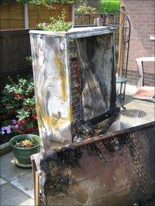 Michelle Woolwich's burnt out fridge- freezer