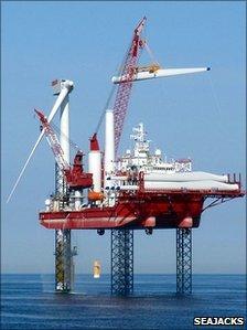 Seajacks Leviathan installing wind turbine blades (Photo: Seajacks)