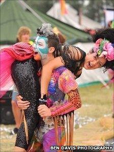 Colourful festival-goers