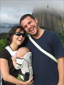 Mariana and Thiago with Sugarloaf Mountain in background