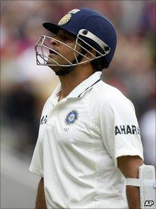 India's Sachin Tendulkar is run out. 13 Aug 2011