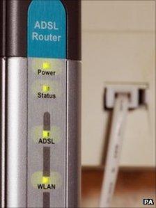 Router connected to a broadband-enabled phone socket