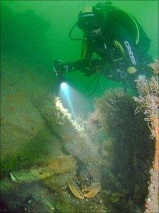 A diver at the bow section of the wreck