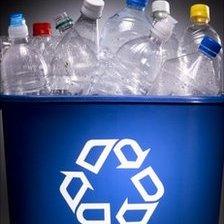 Bottles in a recycling bin