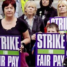 Striking women from Unison with placards