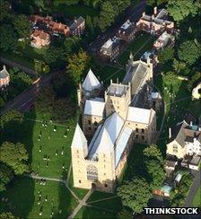 Aerial view of a church