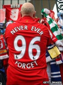 Liverpool fan pays his respects to those who died in the Hillsborough disaster