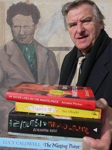 Peter Stead with this year's Dylan Thomas Prize shortlisted books