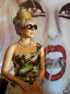 Lady Gaga at a news conference in Delhi