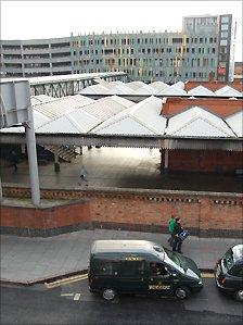 Nottingham Railway Station with the multi-storey car park in the background