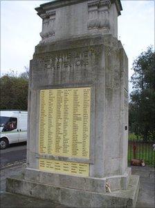 Carshalton war memorial with temporary plastic tablets