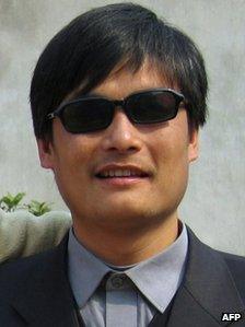 Chen Guangcheng outside his house in Shandong province