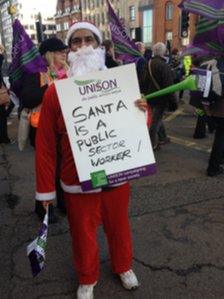 Striker dressed as Santa in Birmingham